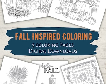 Dibujos para colorear de otoño: Calabazas y girasoles (Descarga digital)