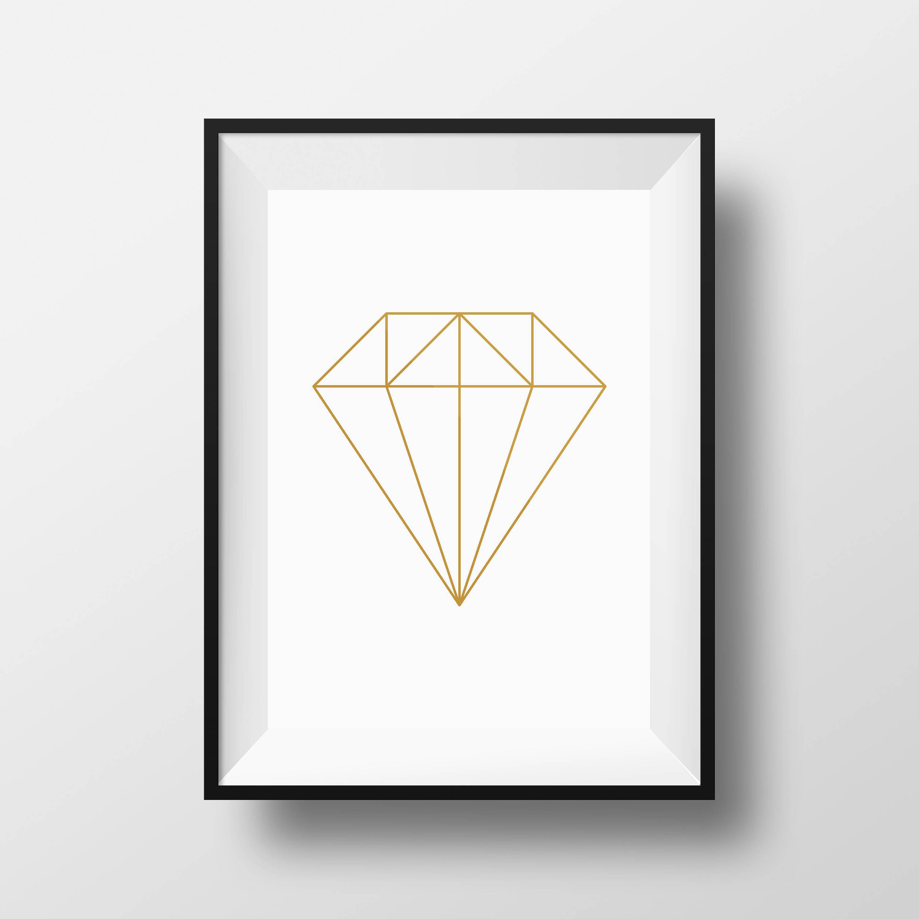 Gold Diamond Printable / Geometric Printable / Diamond Print / | Etsy