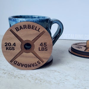 Weight Plate Coaster Set Wooden Handmade Gym Fitness Workout Drink Gift Walnut