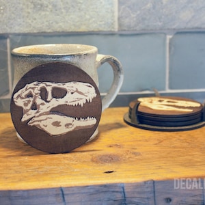 T-Rex Skull Coaster Set - Wooden Handmade - Dinosaur Jurassic Boys Drink Gift