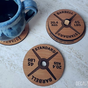 Weight Plate Coaster Set Wooden Handmade Gym Fitness Workout Drink Gift image 3