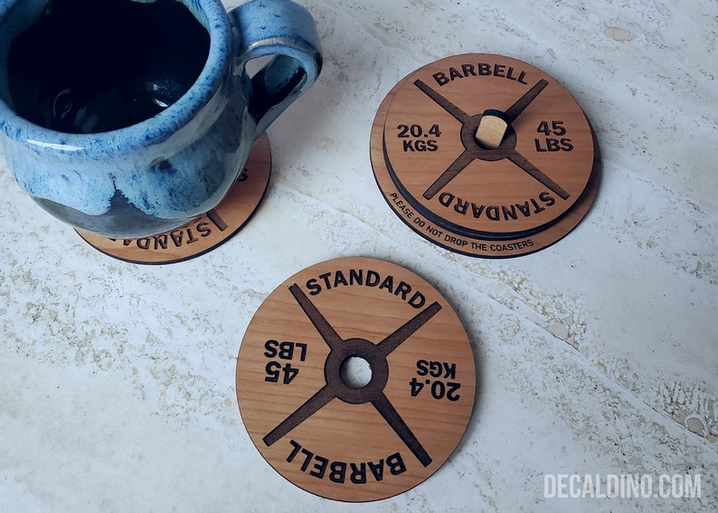 Weight Plate Coaster Set Wooden Handmade Gym Fitness Workout Drink Gift image 3