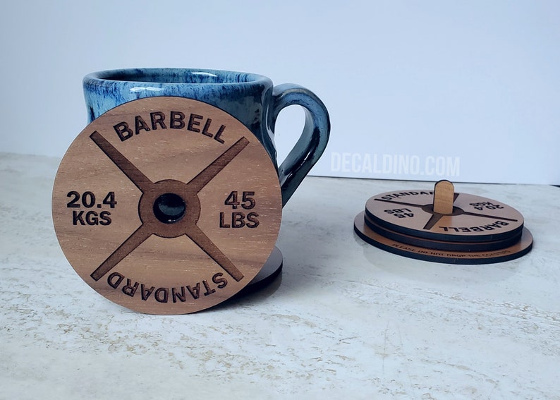 Weight Plate Coaster Set Wooden Handmade Gym Fitness Workout Drink Gift Walnut