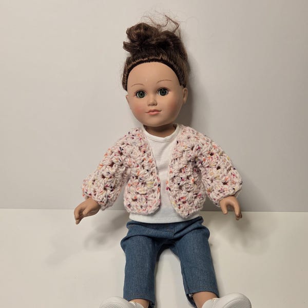 Handmade Crochet Cardigan for 18-inch Doll, Doll Clothes, One-of-a-Kind Piece