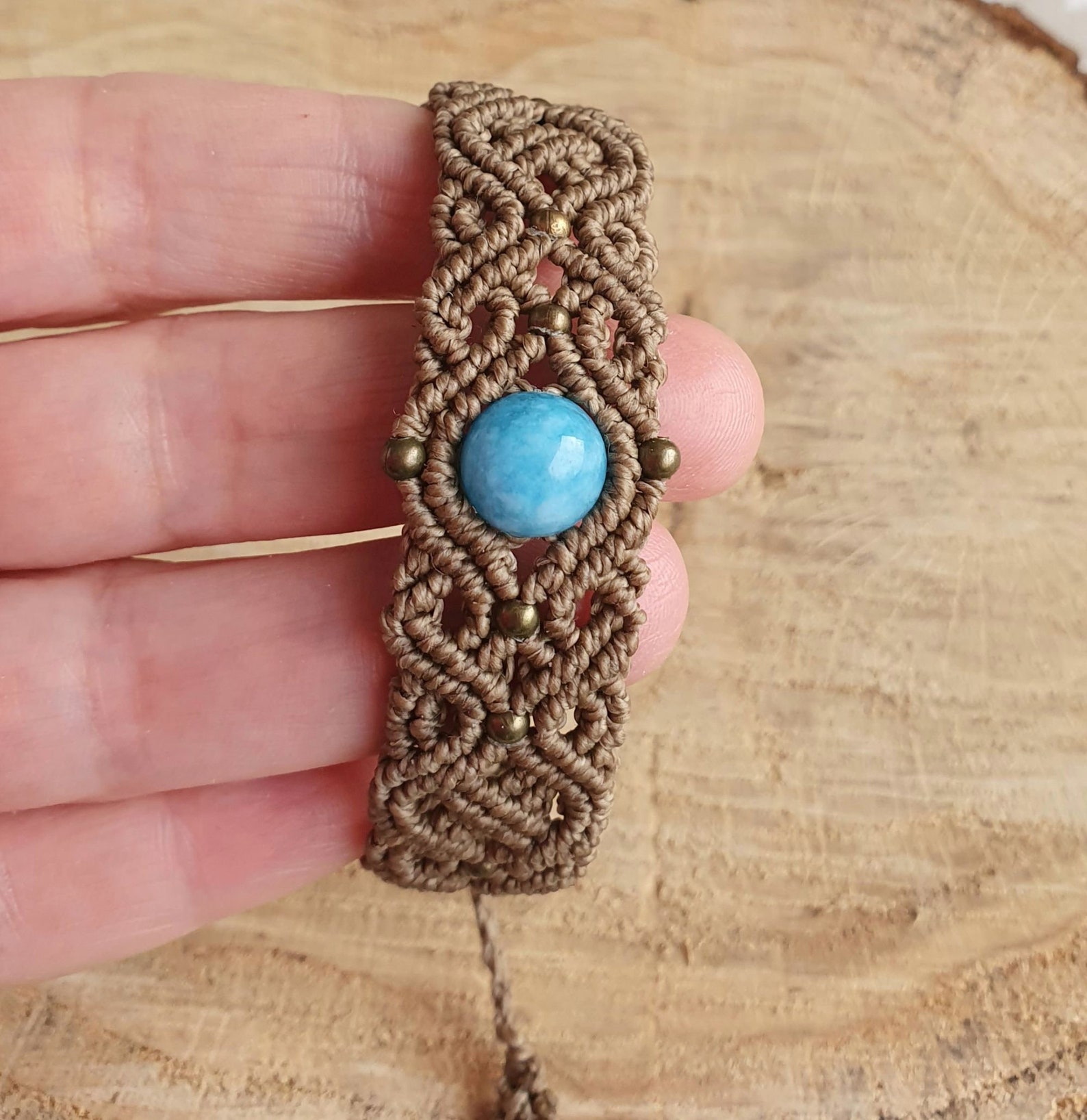 Celtic knot macrame bracelet with blue quartz bead in light Etsy