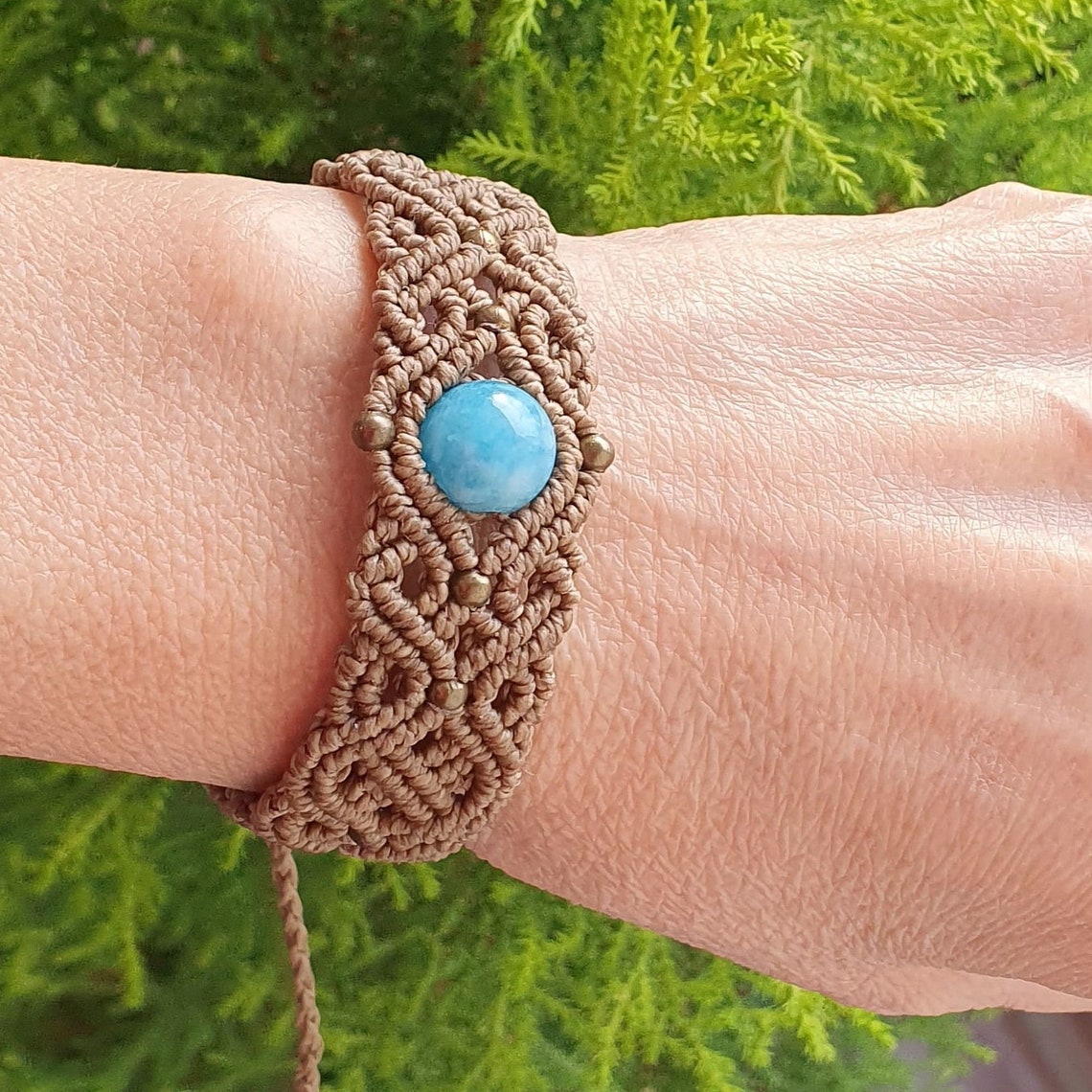 Celtic knot macrame bracelet with blue quartz bead in light Etsy