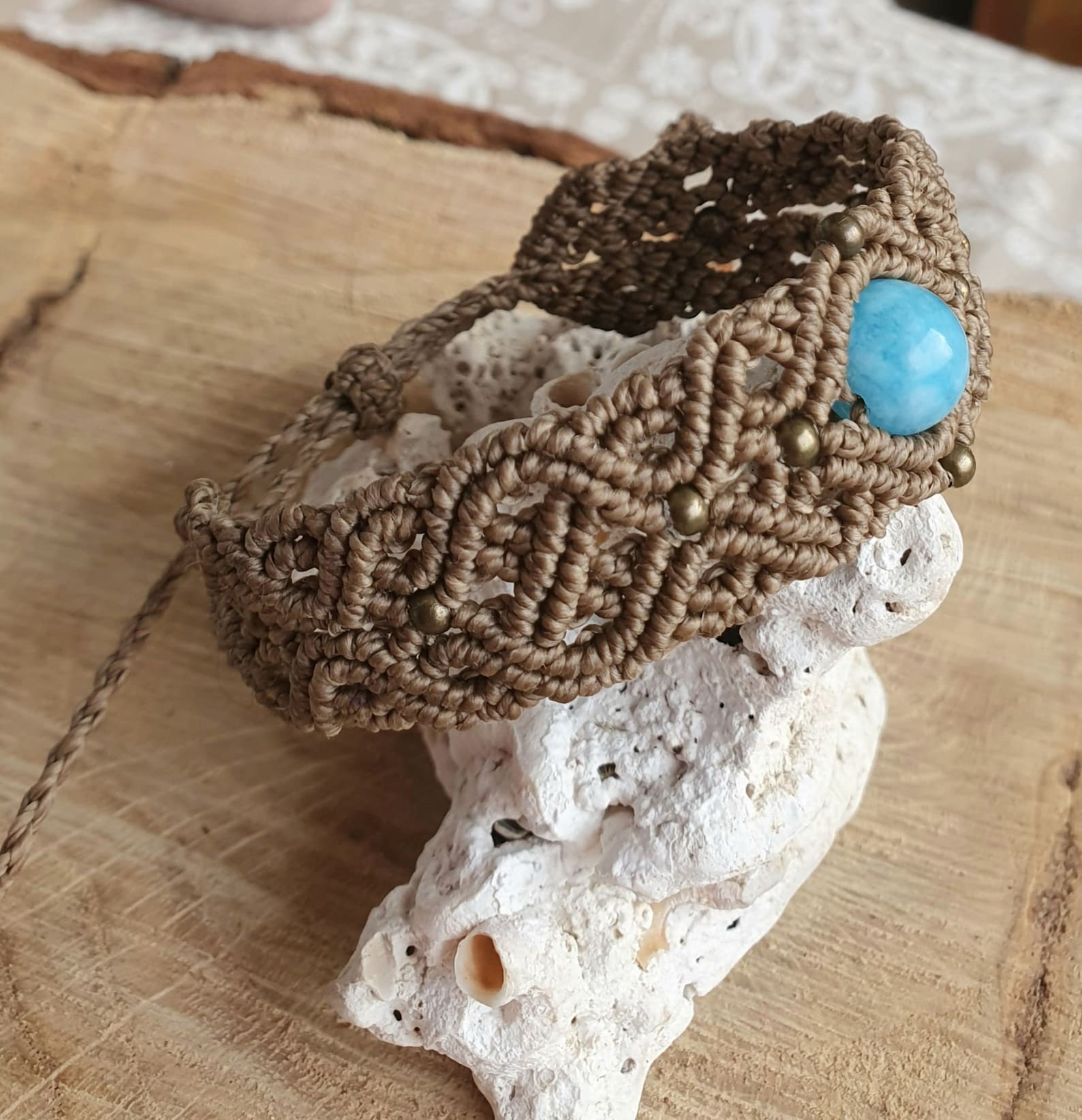 Celtic knot macrame bracelet with blue quartz bead in light Etsy