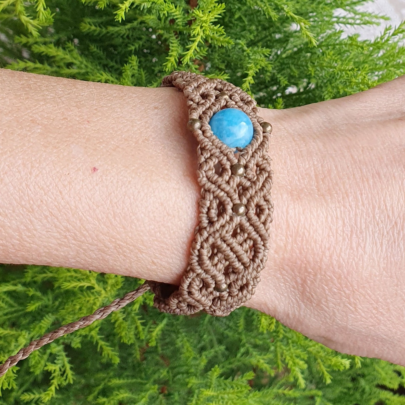 Celtic knot macrame bracelet with blue quartz bead in light Etsy