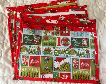 Grinchmas Project Bag: Handmade Cotton, Vinyl Window