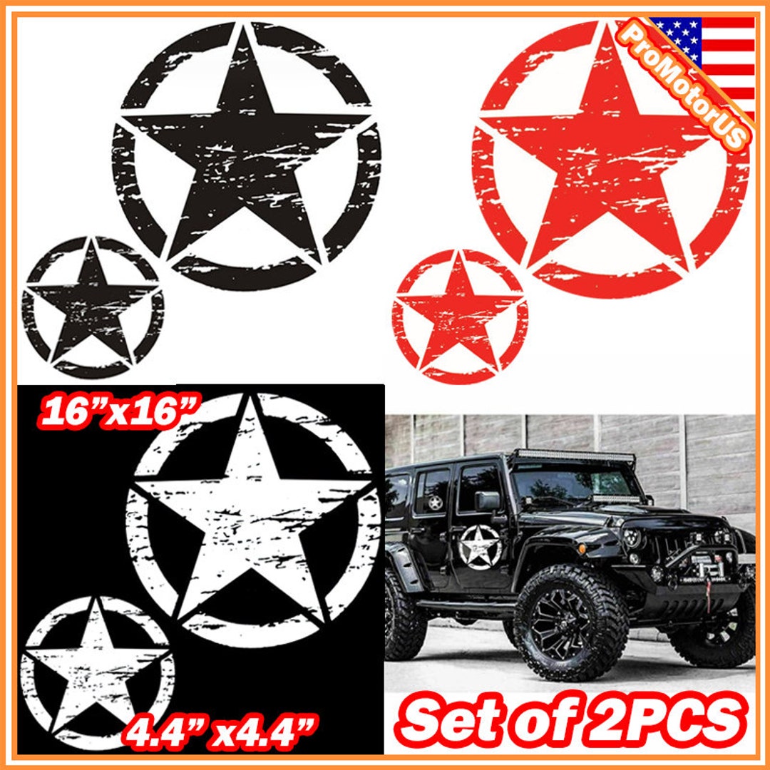 2 Pack - Black 4 Inch Army Star WW2 Decal Stickers For Car, Jeep, Truck, Laptop | Die-Cut Vinyl - View #2