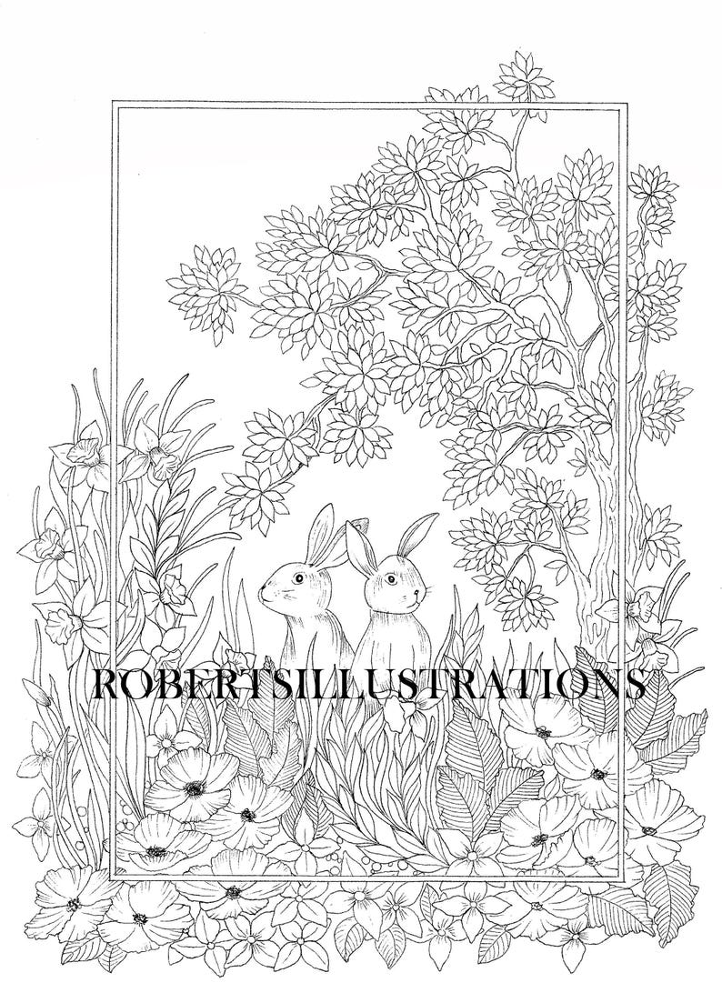 Konijnen Kleurplaten Pagina Instant Download Afdrukbare Etsy