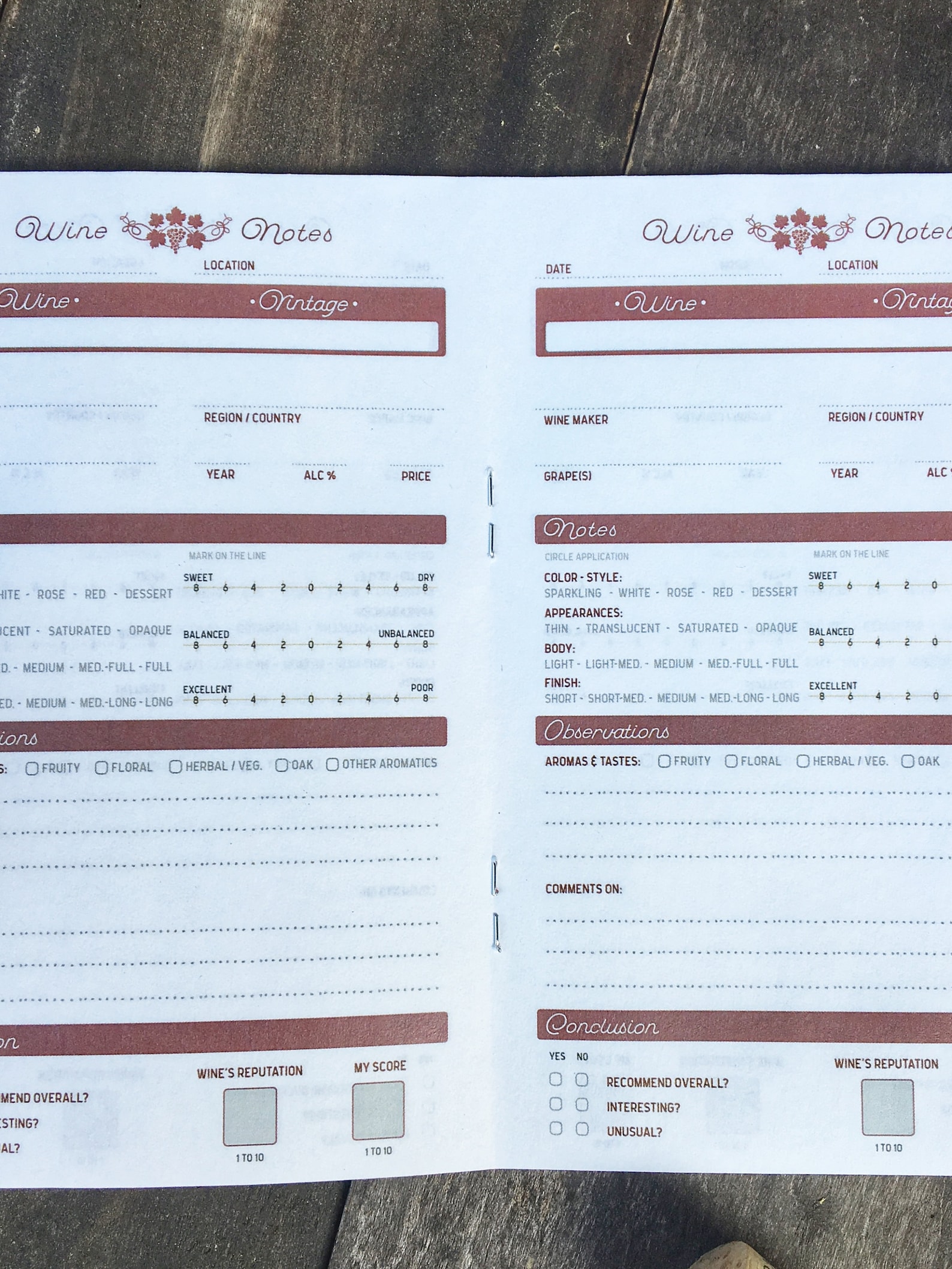 Wine Journal Wine Tasting Guide Wine Notes Etsy