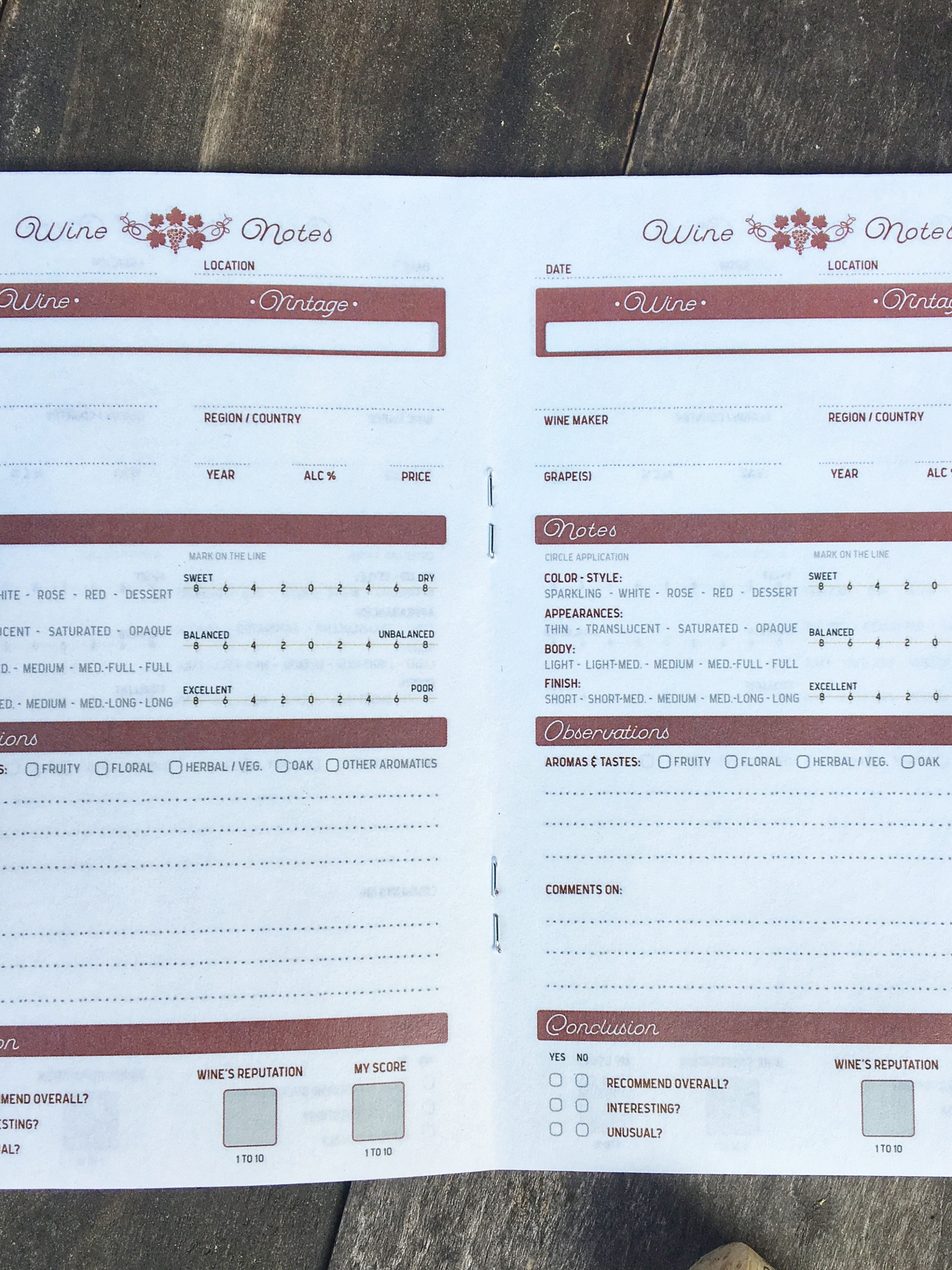 Wine Journal Wine Tasting Guide Wine Notes Etsy