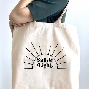 Christian Canvas Bag, Christian Tote Bag, Matthew 5, Salt & Light, Retro Sun Tote Bag, Canvas Bag for Women, Canvas Tote Bag, Gift for Her