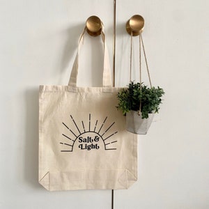 Salt & Light, Sun Tote Bag, Christian Tote Bag, Canvas Bag for Women, Christian Canvas Bag, Retro Sun Tote Bag, Christian Tote, Matthew 5