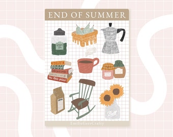 End of Summer Sticker Sheet, Late Summer Stickers, Cottagecore Sticker Sheet, Cute Planner Stickers, Bullet Journal Stickers