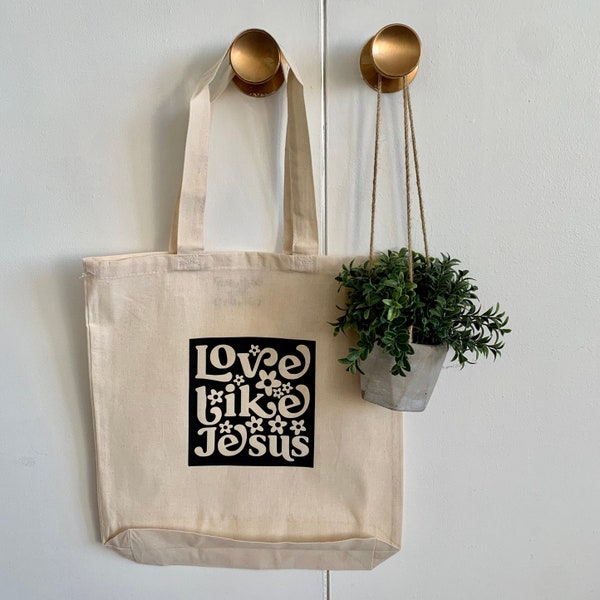 Christian Tote Bag, Tote Bag for Women, Christian Canvas Bag, Love Like Jesus, Retro Inspired Canvas Tote Bag, Christian Woman Gift