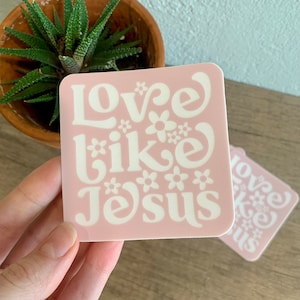 Adesivo &quot;Ame como Jesus&quot;, adesivo de vinil transparente, adesivo de vinil cristão, adesivo de versículo bíblico, adesivo religioso, adesivo rosa transparente