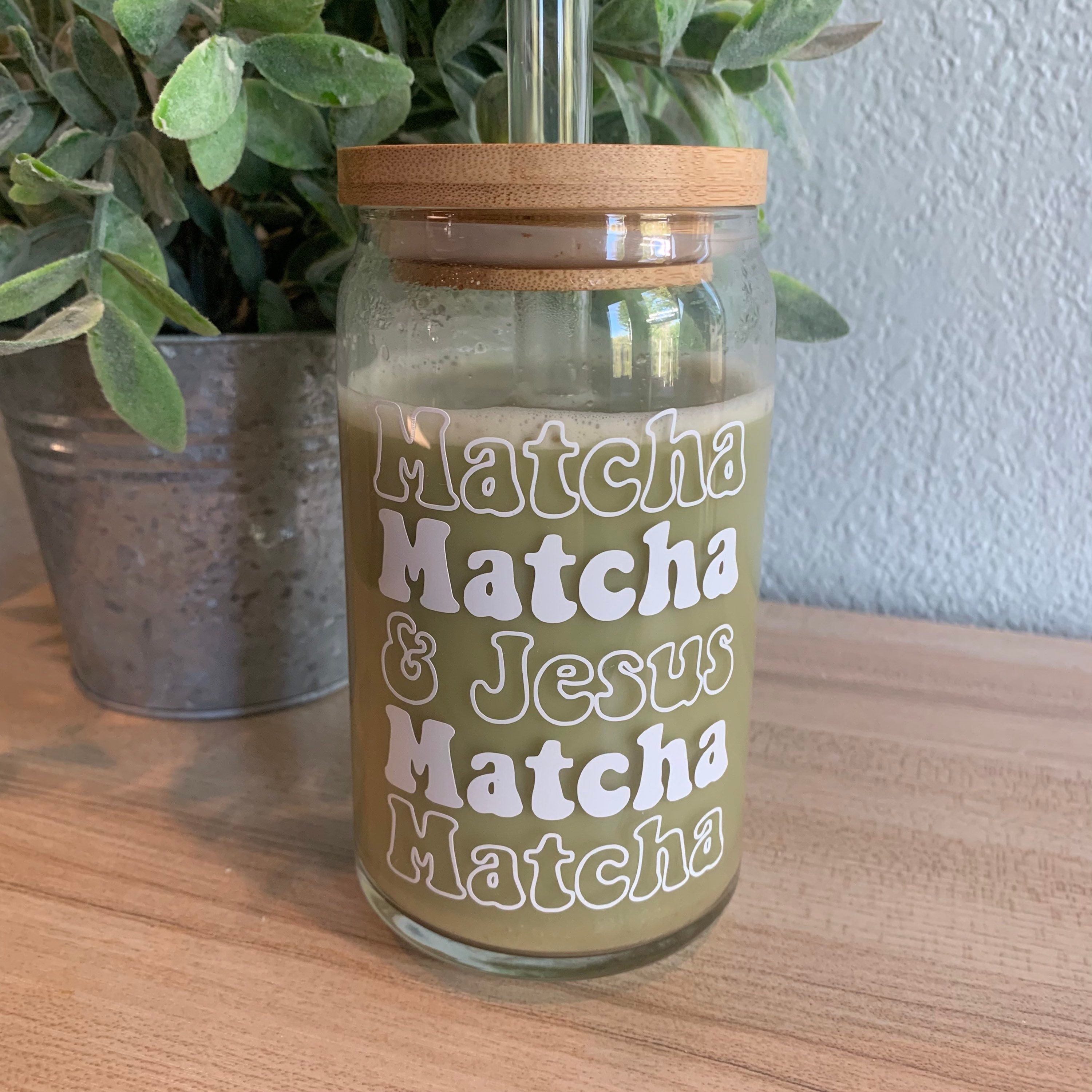 Matcha Cup, Matcha And Jesus, Matcha tea Mug , Christian Mug, Double Wall  Glass Mug, Matcha Bowl, Matcha Glass Cup, Matcha Can Glass