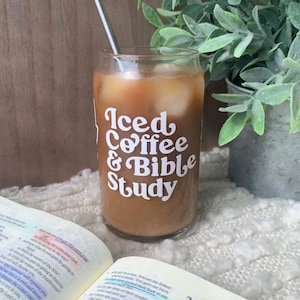 Can Glass Cup, Custom Can glass, Baptism Gift Girl, Bible Study, Christian Coffee Mug, Iced Coffee Cup with Lid and Straw, Beer Can Glass