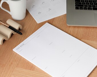 Weekly Planner | Weekly Desk Pad | Minimal To Do Notepad | Weekly Calendar Notepad | A4 Daily Desk Planner | Organisational Stationery