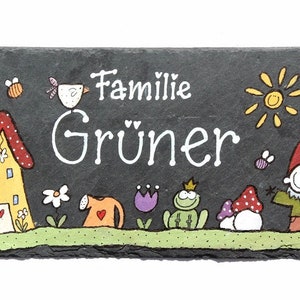 Türschild Familie aus Schiefer personalisiert mit Namen. Wetterfestes Schieferschild, Namensschild, Haustürschild, Familienschild, Willkommensschild handbemalt. Geschenk Hochzeit, Geburt, Umzug, Einzug, Geburtstag, Weihnachtsgeschenk.