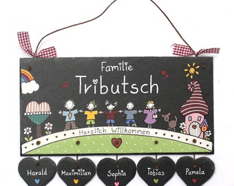 wetterfestes Türschild aus Schiefer für Familien mit Namen personalisiert, Schieferschild,  Haustürschild, Namensschild, Geschenk Einzug.