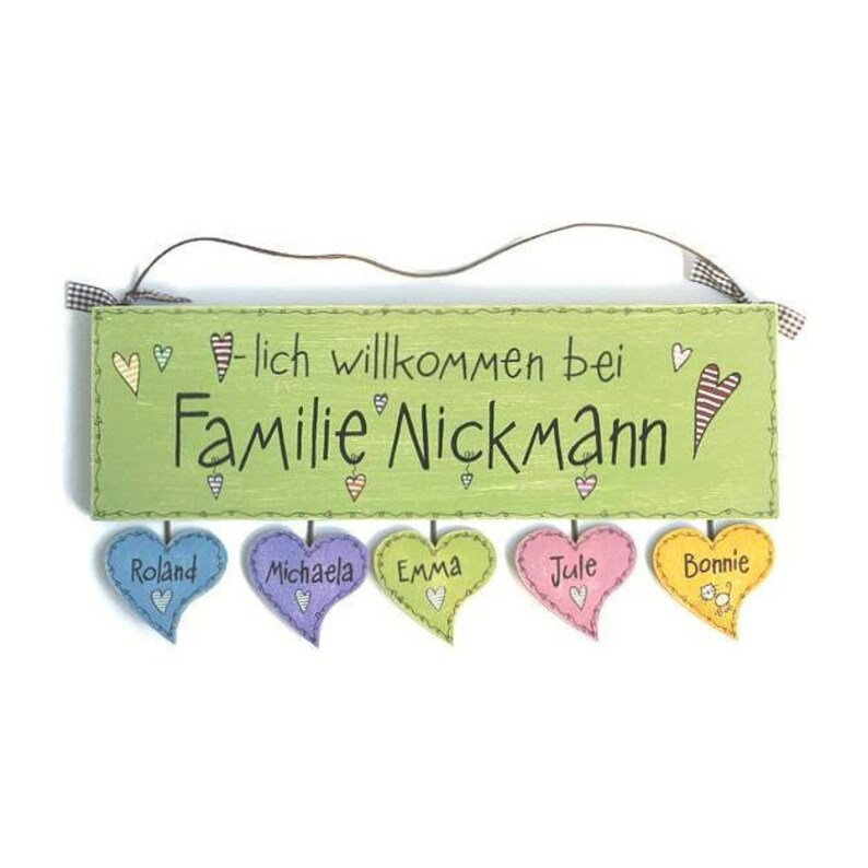 Türschild Familie aus Holz mit Name personalisiert. Holzschild mit Aufhängekordel für die Haustür. Ausgefallenes Geschenk zum Einzug, Umzug, Geburtstag, Valentinstag, Muttertag, Vatertag. Familienschild, Haustürschild für das Zuhause.