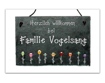 Schieferschild Familie mit Name personalisiert | Türschild Schiefer | Familienschild | Haustürschild Eule | Namensschild | Schiefertürschild