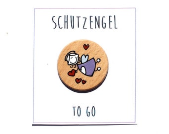 Schutzengel to go aus Holz. Holzscheibe mini handbemalt, Glücksbringer für die Hosentasche, Geschenk für jeden Anlass, für Freunde