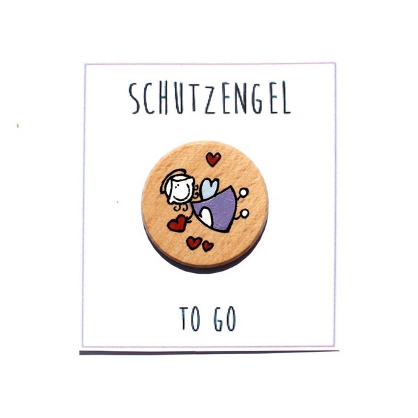 Schutzengel to go aus Holz. Holzscheibe mini handbemalt, Glücksbringer für die Hosentasche, Geschenk für jeden Anlass, für Freunde