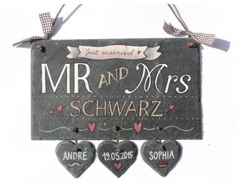 Türschild Schiefer | besonderes Hochzeitsgeschenk für das Brautpaar | personalisiertes Geschenk Hochzeit | Hochzeitstag | Trauung | Heirat