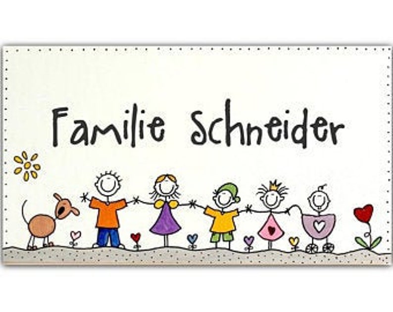 Türschild Familie aus Holz mit Namen personalisiert. Holzschild mit Aufhängekordel, Familienschild handbemalt, Haustürschild mit Figuren. Holztürschild, Willkommensschild für Zuhause. Geschenk zu Hochzeit, Geburt, Umzug, Einzug, Weihnachten.