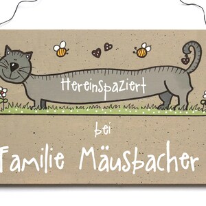 Türschild Familie aus Holz mit Namen personalisiert. Holzschild mit Katze, Familienschild handbemalt, Haustürschild mit Aufhängekordel. Holztürschild, Willkommensschild für Zuhause. Geschenk zu Hochzeit, Geburt, Umzug, Einzug, Weihnachten.