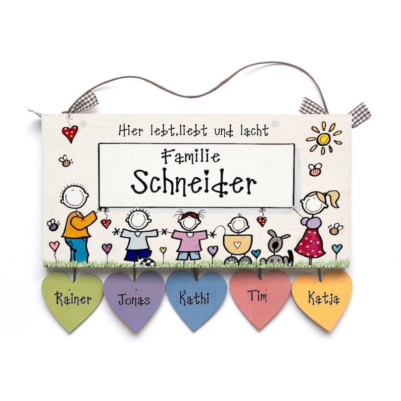 Türschild Familie aus Holz mit Name personalisiert. Holzschild mit Aufhängekordel für die Haustür. Ausgefallenes Geschenk zum Einzug, Umzug, Geburtstag, Valentinstag, Muttertag, Vatertag. Familienschild, Haustürschild für das Zuhause.