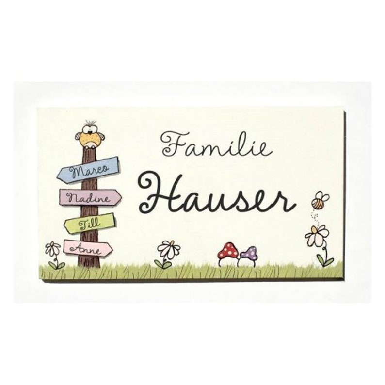 Türschild Familie aus Holz mit Namen personalisiert. Holzschild mit Wegweiser, Familienschild handbemalt, Haustürschild mit Vornamen. Holztürschild, Namensschild für Zuhause. Geschenk zu Hochzeit, Geburt, Umzug, Einzug, Weihnachten.