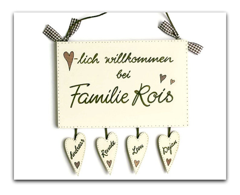 Türschild Familie aus Holz mit Namen personalisiert. Holzschild, Familienschild handbemalt, Haustürschild, Holztürschild für Zuhause. Willkommensschild mit Aufhängekordel. Geschenk zu Hochzeit, Geburt, Umzug, Einzug, Muttertag, Weihnachten.