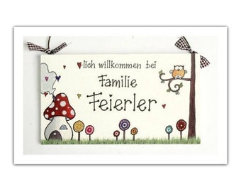 personalisiertes Holzschild Familie | Türschild Holz | Familienschild | Willkommensschild | Namensschild | Haustürschild mit Namen