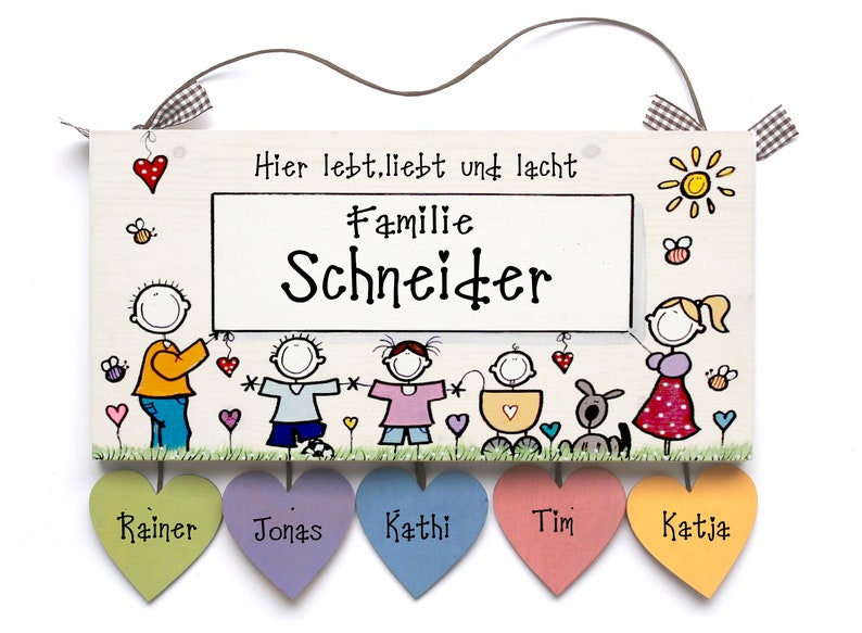 personalisiertes Türschild aus Holz Namensschild Familie Haustürschild mit Namen Familienschild Holzschild Familientürschild Herz Bild 5