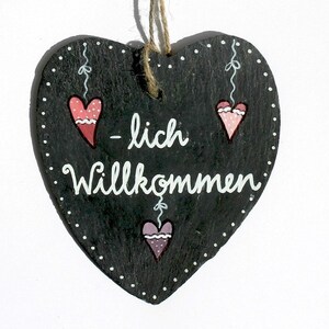 Schieferherz Türschild Herzlich Willkommen | Willkommensschild | Türschild Haustür | Schild Schiefer | Schieferschild | Wohnung / Haus