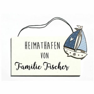 Türschild Familie aus Holz mit Namen personalisiert. Holzschild Heimathafen, Familienschild handbemalt, Haustürschild maritim. Holztürschild, Namensschild für Zuhause. Geschenk zu Hochzeit, Geburt, Umzug, Einzug, Weihnachten.