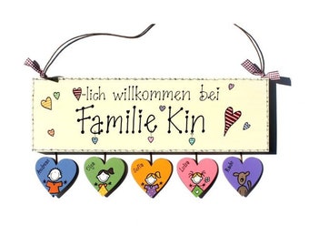 Einzugsgeschenk Wohnung, Türschild Familie personalisiert mit Name, Holzschild, Haustürschild für den Eingang, Namensschild handbemalt