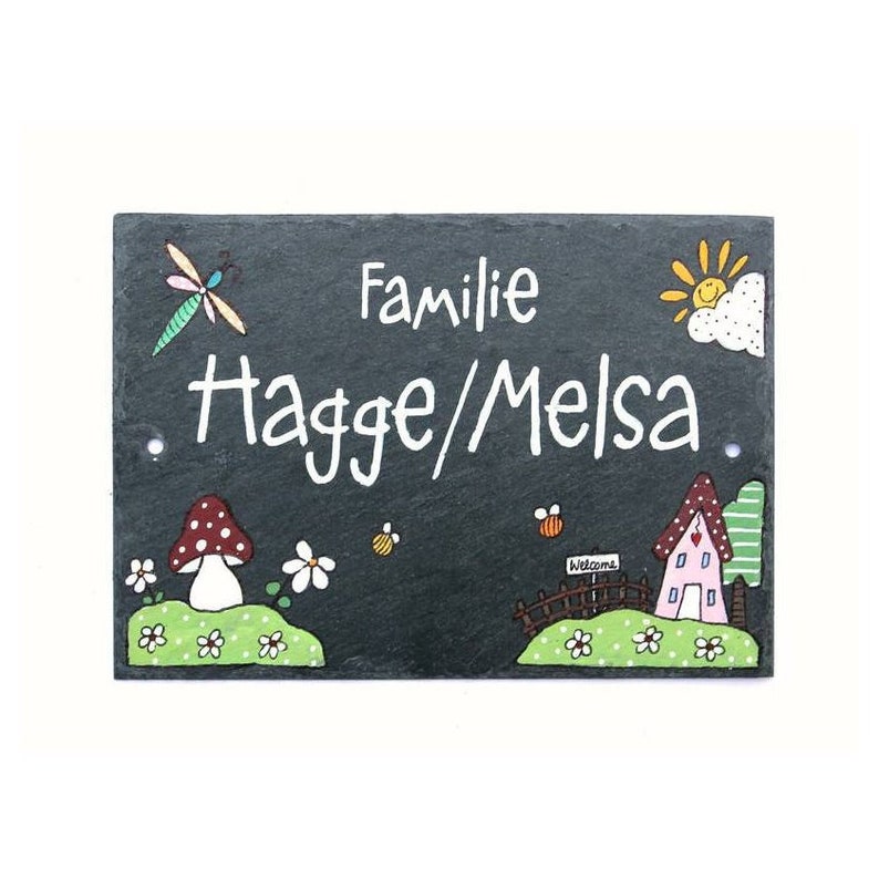 Türschild Familie aus Schiefer personalisiert mit Name. Wetterfestes Schieferschild, Namensschild, Haustürschild, Familienschild, Willkommensschild handbemalt. Geschenk Hochzeit, Geburt, Umzug, Einzug, Geburtstag, Weihnachtsgeschenk.