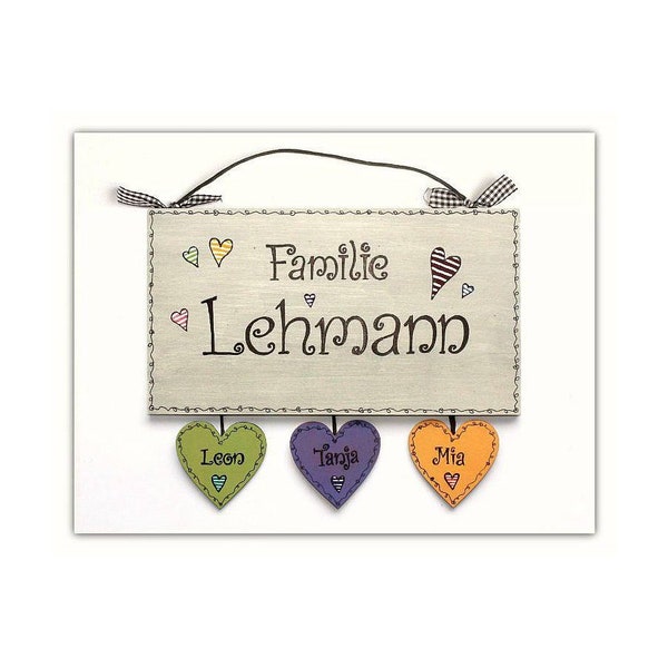 Türschild Familie aus Holz, besonderes Hochzeitsgeschenk für das Brautpaar, personalisiertes Geschenk zu Hochzeit oder Hochzeitstag