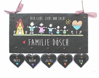 wetterfestes Türschild Familie aus Schiefer mit Namen personalisiert | Schieferschild | Haustürschild | Familientürschild | Namensschild