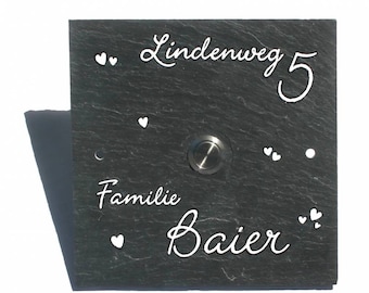 personalisiertes Klingelschild aus Schiefer | Schieferschild Familie mit Klingeltaster | Türklingel | Haustürklingel | Klingelplatte Haustür