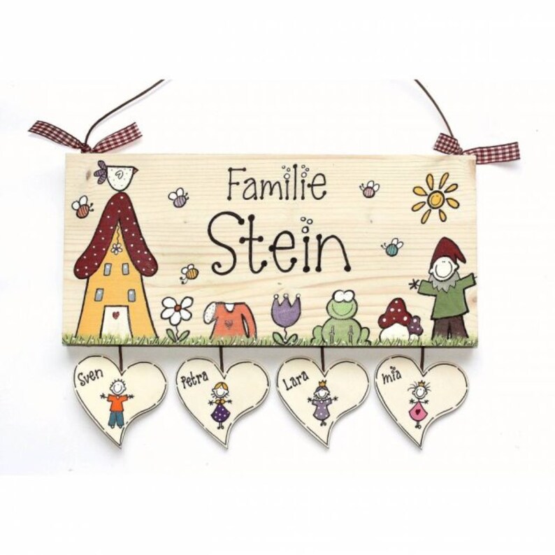 Türschild Familie aus Holz mit Name personalisiert. Holzschild mit Aufhängekordel für die Haustür. Ausgefallenes Hochzeitsgeschenk, Geschenk zum Einzug, Geburtstag, Valentinstag, Muttertag. Familienschild, Haustürschild für das Zuhause.