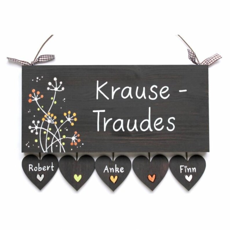 Türschild Familie aus Holz mit Name personalisiert. Holzschild mit Aufhängekordel für die Haustür. Ausgefallenes Hochzeitsgeschenk, Geschenk zum Einzug, Geburtstag, Valentinstag, Muttertag. Familienschild, Haustürschild für das Zuhause.