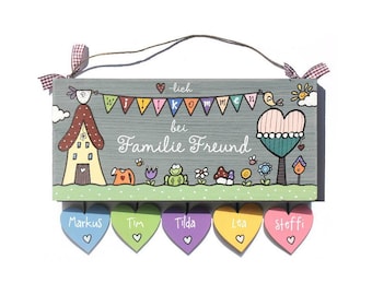 Türschild Familie personalisiert mit Namen – Familienschild Holz mit Wimpelkette – Haustürschild Geschenk Einzug Hochzeit