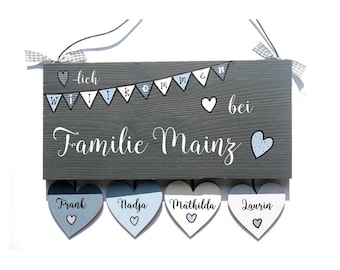 Holztürschild Wimpelkette mit Namen der Familie personalisiert | Türschild Holz | Holzschild Familie | Familienschild Holz | Namensschild